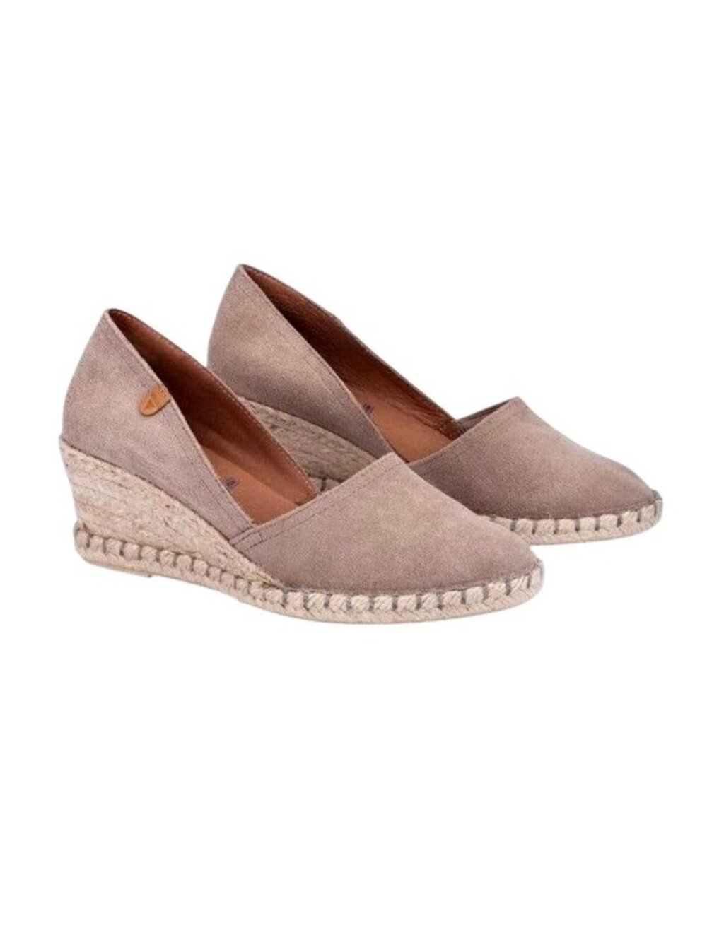 Verbenas Taupe 100% Leather Suede Espadrille Wedge Shoes Size 39 US 8 Boho